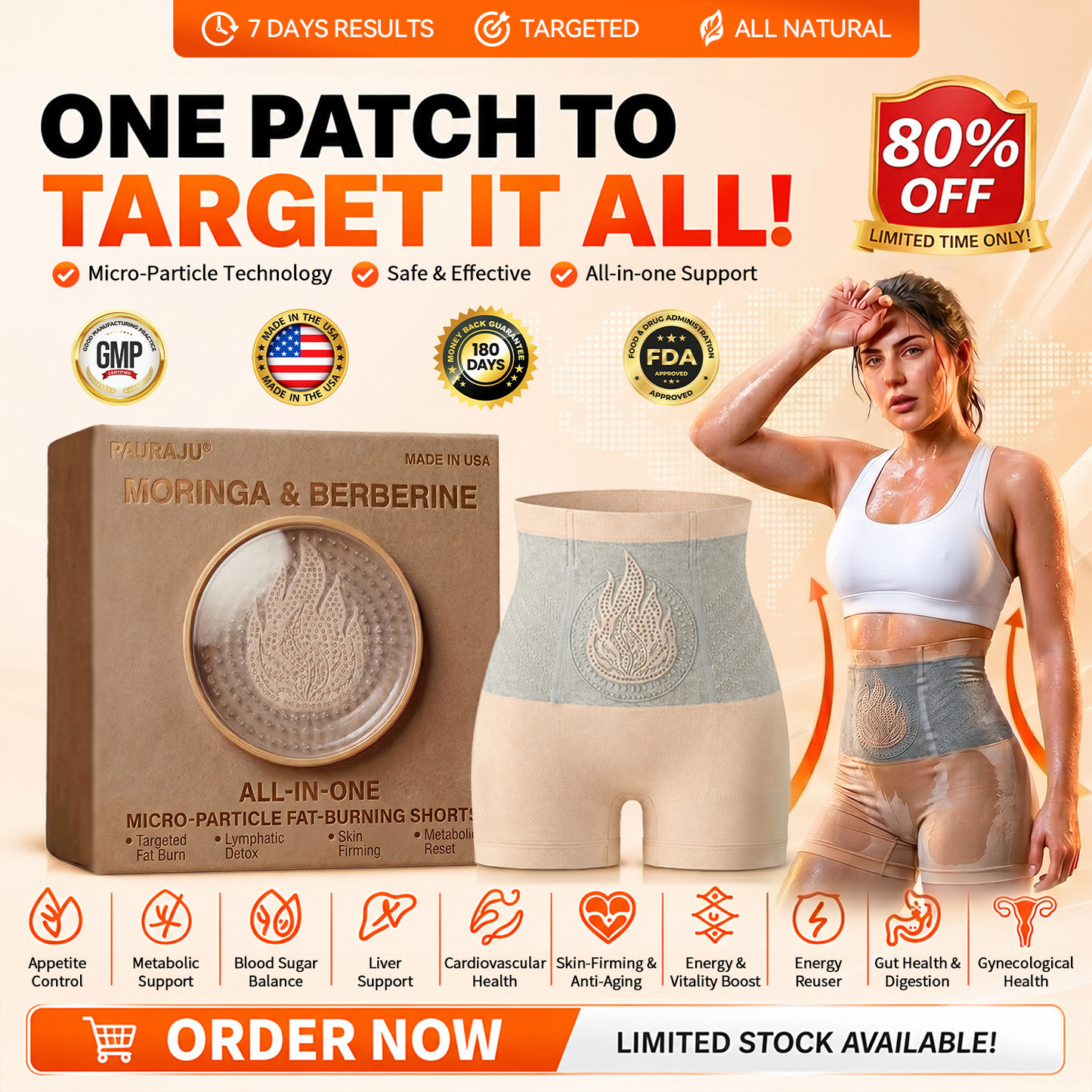 模板图版PAURAJU® 30-Min All-in-One Micro-Particle Fat-Burning Shorts✅Ignites deep microcirculation to melt fat, flush toxins, and reverse metabolic aging.